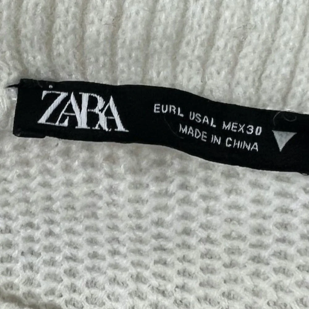 Zara Cold Shoulder Knit Top Faux Fur Statement Sleeves Cream Large